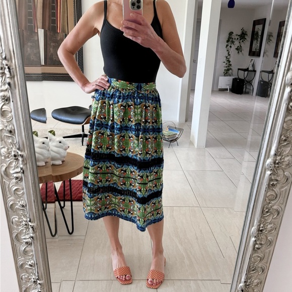 Sam Edelman Parrot Tropical Print Midi Skirt Size 0 - Picture 1 of 11